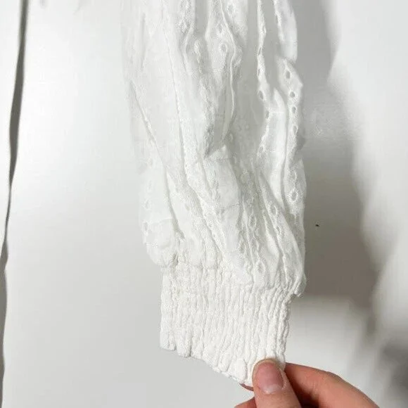 Missguided Women White Cord Broderie Tie Crop Top Eyelet Plunge V-Neck 6 NWT - Picture 8 of 12